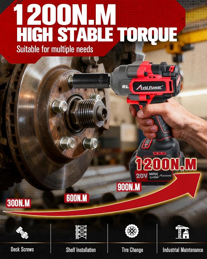AVID POWER 1/2” Brushless Cordless Impact Wrench/Gun 900ft-lbs, 2 Batteries | 3 Variable Speeds, 20V High Torque Impact Drill, Fast Charger, Sockets, Tool Bag for Car Tire Changes, Lug Nut & Bolt Removal