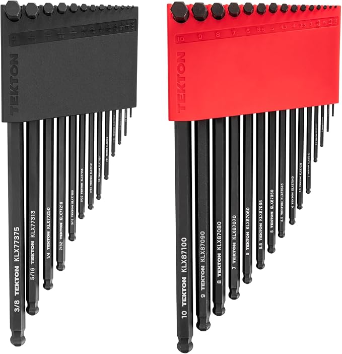 TEKTON Short Arm Ball End Hex L-Key Set, 28-Piece | KLX91312 | (0.050 - 3/8 in., 1.3 - 10 mm), Manganese Phosphate Finish, Holder