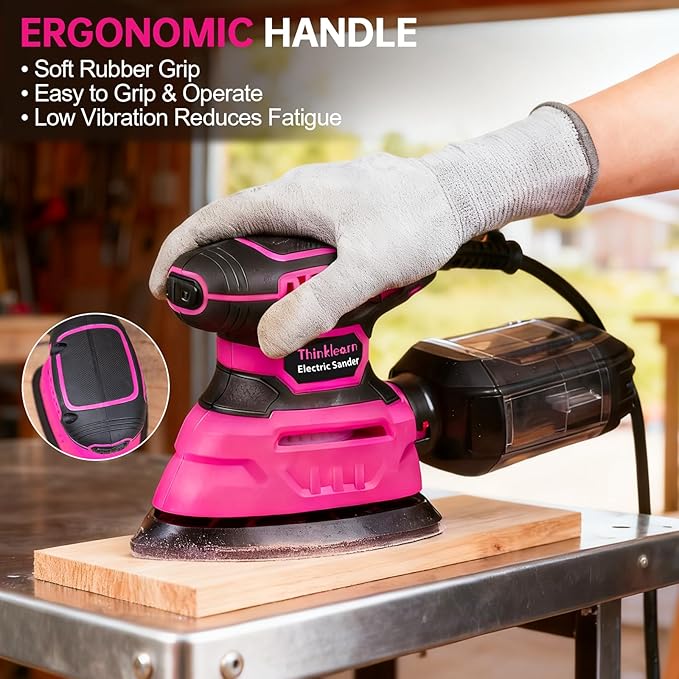 THINKLEARN Detail Sander - 13000 OPM Compact Electric Sander Tool, 1.2A Mouse Sanders with 15Pcs Sandpapers and Dust Box, Handheld Sanding Machine for Woodworking, Furniture and Small Projects