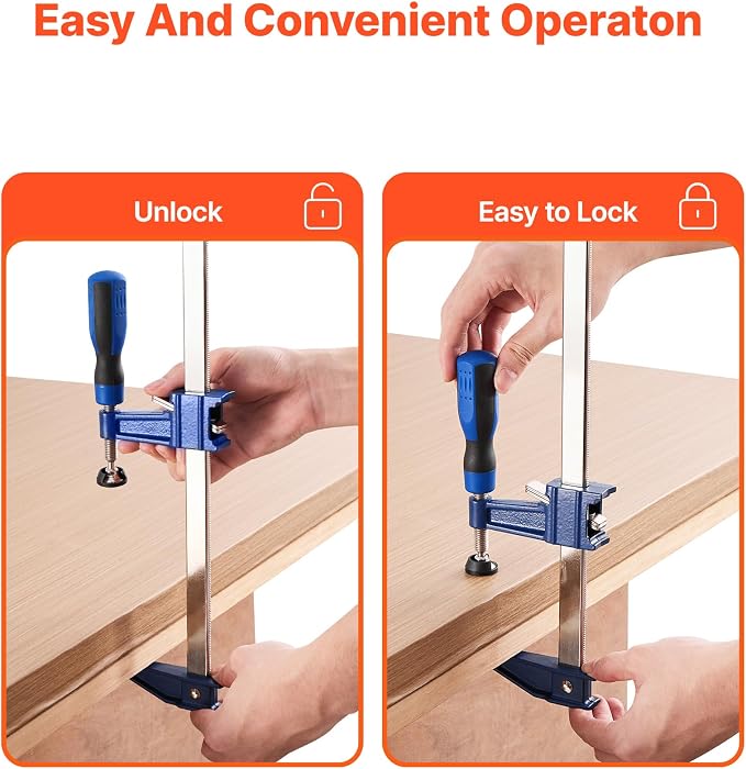 VEVOR Bar Clamps for Woodworking, 2-Pack 36 inch Opening, Lockable F-Clamp with 600 lbs Load Limit, 2-1/2 inch Depth, Cast Iron and Carbon Steel, Easy to Use, Wood Clamps for Woodworking Metal Working
