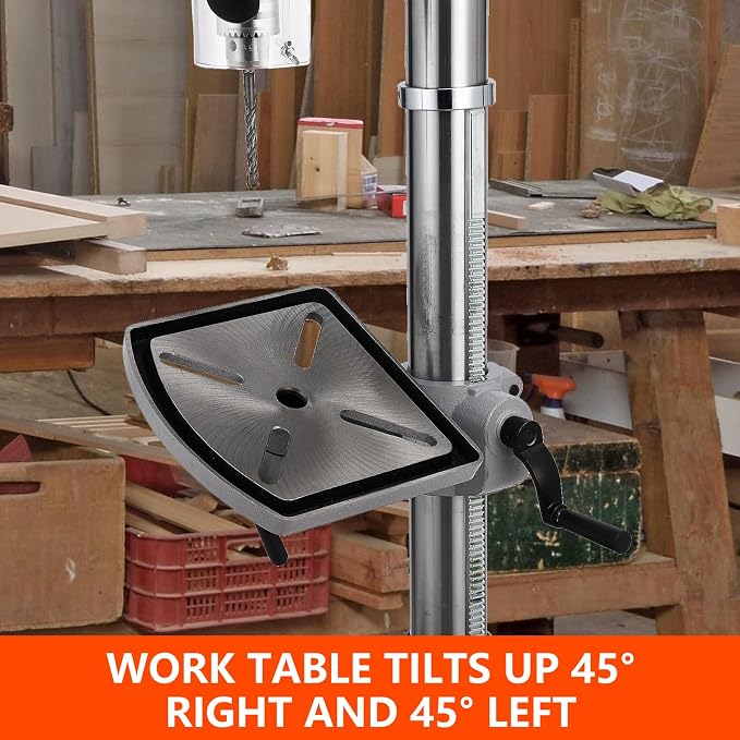 13 in Floor Drill Press, 7.5 Amp 120V, 288-3084 RPM Variable Speed Cast Iron Bench Drill Press, 0-45°Tilting Worktable, Tabletop Drilling Machine for Wood Metal