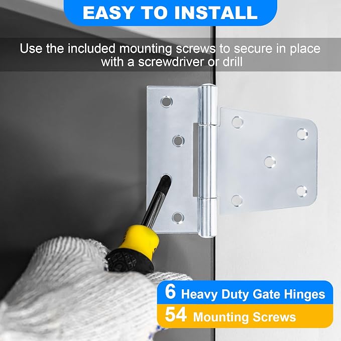 Heavy Duty Gate Hinges 3.5 inch 6 Pack Extra Thick Industrial T Hinges Barn Door Shed Door Hinges for Large Wooden Gates Wood Fence Outdoor - Zinc Iron Finish (Screws Included)
