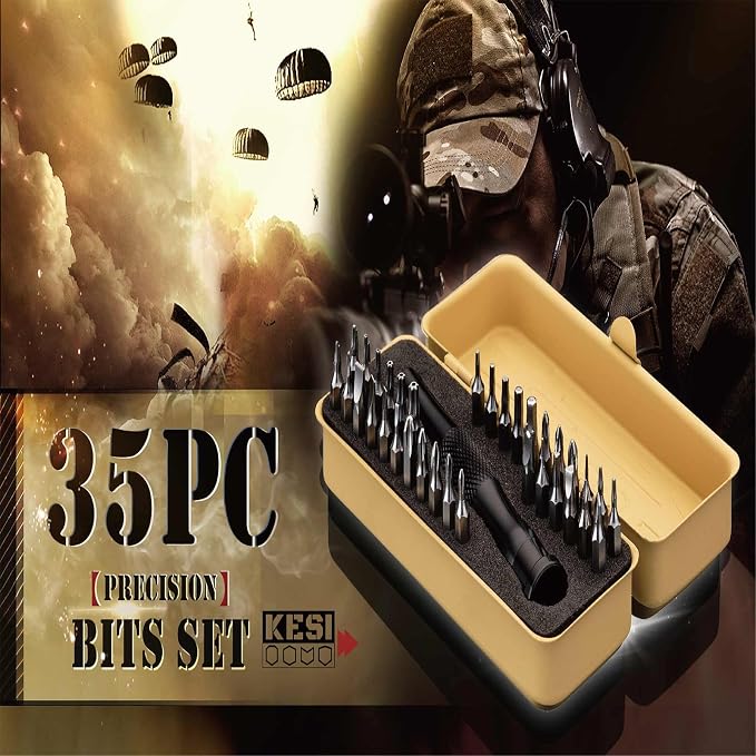 KESI Tool Torx Bit Set 35-Piece, 2 In-1 Bits Ratchet, Flex Locking Head Design with 34-piece Precision S2 Bits Magnetic Bit Holder and Compact Paint Metal Case, Multi-function