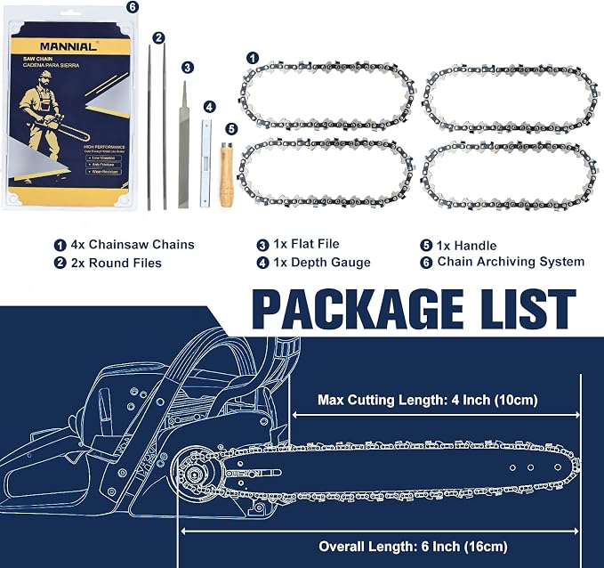4 Pack 4 Inch Chainsaw chain 1/4"LP .043" 28DL Fits Stihl GTA26 Pruner
