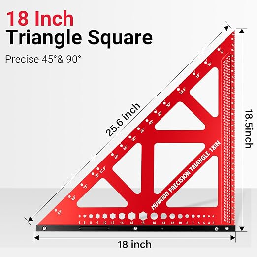 Precision Triangle Square 18 inch, Imperial Scale Framing Square for Precise 90 and 45-Degree Measurement, Multifunctional Aluminum Alloy Architect Ruler for Carpenter