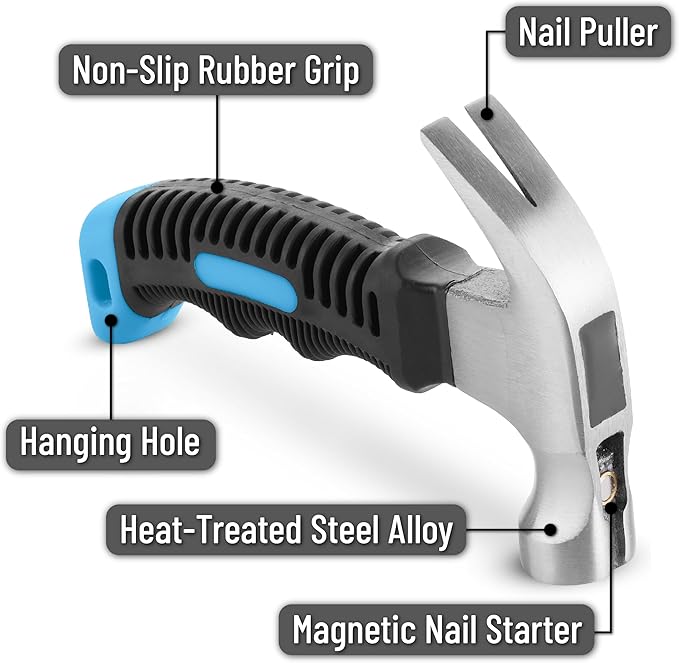 Mr. Pen- Claw Hammer, 8oz, Light Blue, Magnetic, Small Claw Nail Hammer for Women for Camping, Wood Working, House Repairs, Claw, Stubby, Tack