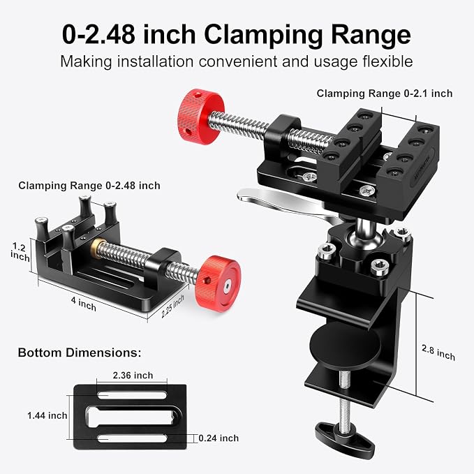 ArtyMaster 360° Rotating Mini Bench Vise with Quick-Release Ratchet Wrench, 2.48" General-Purpose Table Vise for Woodworking, Metalworking, Modeling, Mini Vice Clamp for Small Projects WT104C