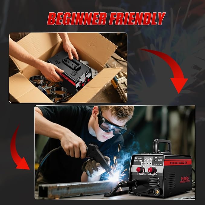 145A MIG Welder, 3 in 1 Flux Core/Lift TIG/Stick Welding Machine 110V IGBT Inverter Gasless Welder with Synergy Control for Metal Repair & DIY Projects