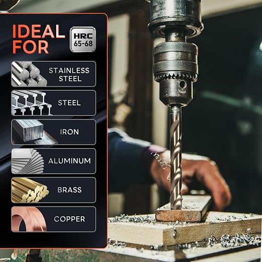 COMOWARE Metal Drill Bit Set, 13-Piece HSS-E M35 Drill Bit Set Cobalt, 1.5-6.5 mm Drill Bit Set Spiral Drill Bit Professional for Metal, Steel, Iron Self-Centring for Metalworking Drill Accessories