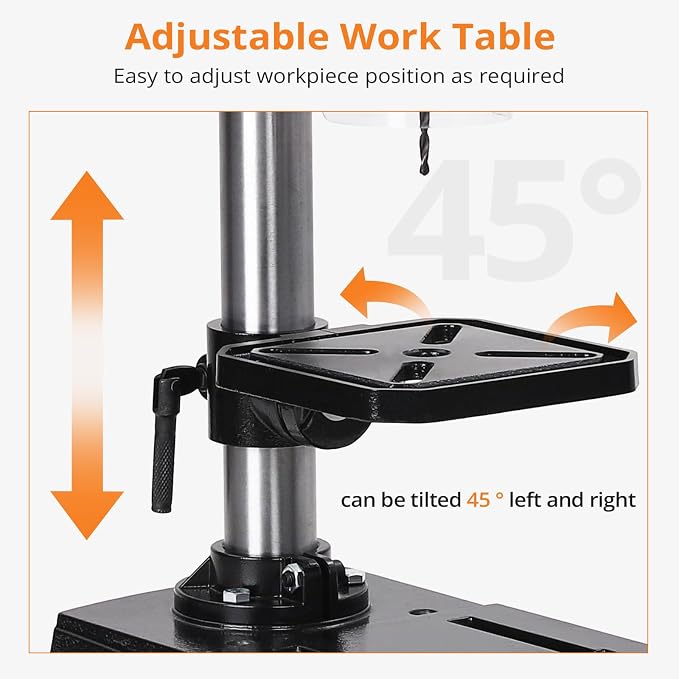 GarveeTech Benchtop Drill Press, 8 in 2.5Amp Bench Drill Press, 5Speed Variable, 0-45° Tiltling Worktable Bench Drilling Machine for Wood Metal