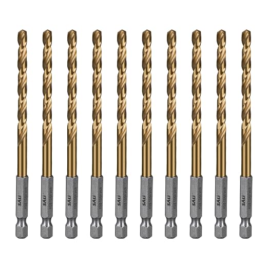 SALI Cobalt Drill Bit Set,10 Pack 13/64 Inch High Speed Steel Hex Shank Jobber Drill Bits, for Hardwood, Aluminum,Metal,Copper,Alloyed Steel