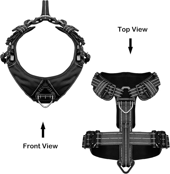 ICEFANG Dog Halter Harness with Metal Buckles,Dog Strap Vest X-Large Dogs | Control Handle,Summer-Cooling,Reflective,Front Hook,Adjustable,Soft Padded,No Pull,Black,XLarge