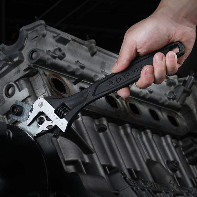 WORKPRO 10" Adjustable Wrench, Black Oxide Wrench 10 Inch with Inch/Metric Scale, Premium Cr-V Steel