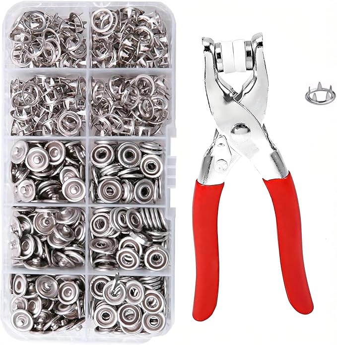 Snap Fasteners Kit - 100 Sets Metal Snaps Buttons with Fastener Pliers Press Tool - 400PCS 9.5mm Five Claw Buckle Tool Set,Heavy Duty Press Tool Kit Perfect for DIY Crafts Clothes and Sewing (Silver)