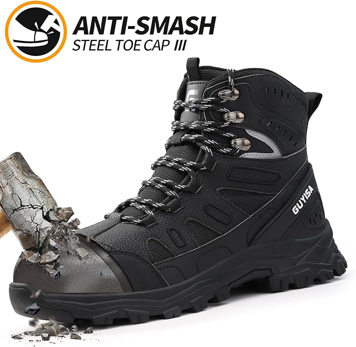 Steel Toe Boots for Men Work Boots for Men Breathable High Top Work Shoes Lightweight Indestructible Safety Shoes Industry Construction Safety Footwear