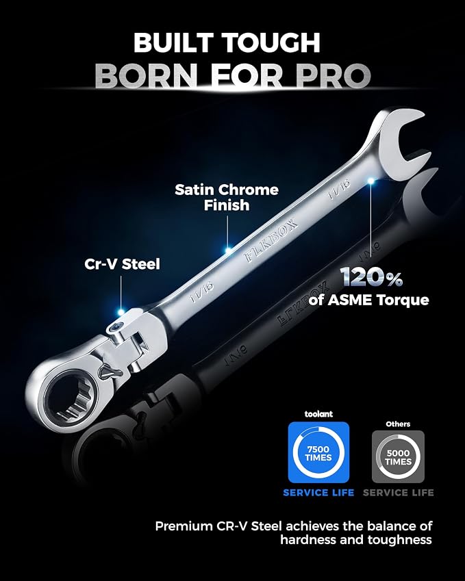 toolant 24pcs Ratcheting Wrench Set, Flex-Head Ratchet Combination Wrench Sets with Switch Design, 8-19mm & 1/4"-7/8", 90-Tooth and 4°Swing, 24PCS with Storage Tray