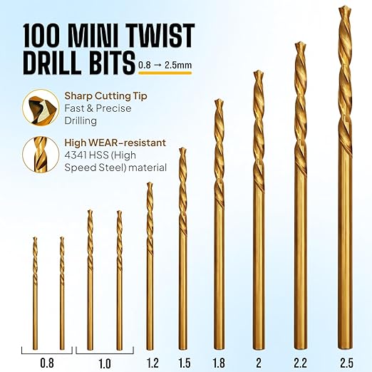 Craft911 Manual Craft Drill Sharp HSS Micro Mini Twist Drill Bits Set, Pin Vise Hand Drill for Jewelry Making; Small Hand Drill for Resin, Rotary Tools for Wood, Jewelry, Plastic, Miniature - Blue