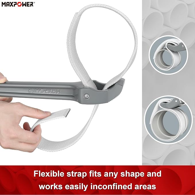 MAXPOWER Strap Wrench, 18" & 12" Adjustable Strap Wrenches Set, Nylon Strap Pipe Wrench for Replacing Oil Filter, Water Filter, PVC Junction, 2-Piece