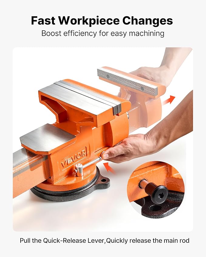 VEVOR Heavy Duty Bench Vise, 8" Jaw Width, Multi-Purpose Ductile Iron Bench Vise with Anvil and 360-Degree Locking Swivel Base, 2.95" Throat Depth, 8" Max Jaw Opening, for Drilling, Pipe Cutting