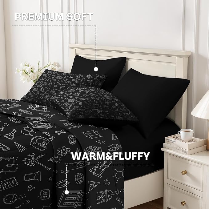 Nesker Comforter Set Queen Size, Science Lab School 7 Pcs Bedding for Kids and Adults, Medical University Chemistry Bed Sheet Sets with Fitted Sheet 2 Pillowcases & 2 Shams