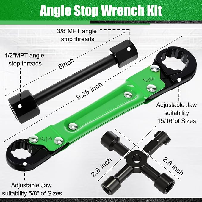 5 Pcs Angle Stop Wrench Kit Plumbing Tool, Compression Sleeve Puller for 1/2" Compression Fitting Ferrule Puller Removal Tool for 1/2" Copper Tubing 4-way Multi-functional Utility Key (Green)