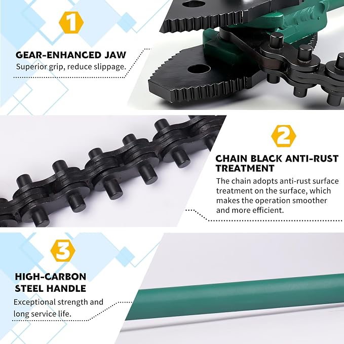 Chain Pipe Wrench, 48" Strap Wrench with 40" Chain Length Max, Fits 3.15"-11" Pipe Diameters, Heavy Duty Chain Tongs for Pipe Installation, Oil Fields Operations and Maintenance (Green)