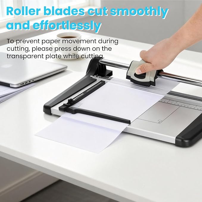 Heavy Duty Rotary Paper Cutter 15 Sheet, 14" Precision Paper Trimmer with Auto Clamp, Clean Cuts for Cardstock, Photos, Crafts & Office Use