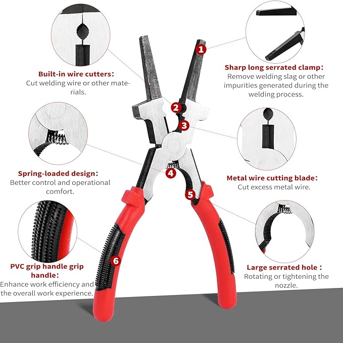8"MIG Welding Pliers, Multi-functional Carbon Steel MIG Welding Pliers with Insulated Handle, Long Nose Wire Cutting Tools - Reliable and Durable (1Pack)