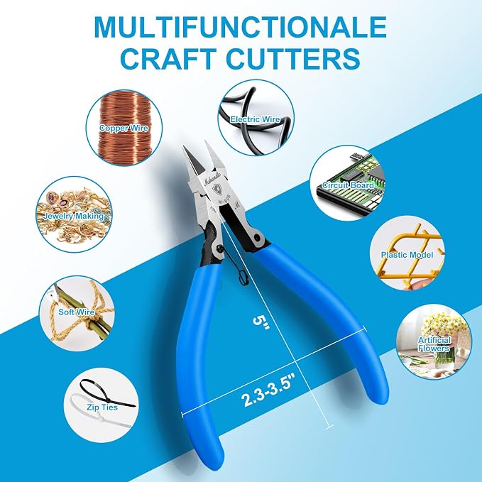 5" Flush Cutter Wire Cutters, Ultra-Sharp Precision Side & Diagonal Cutting Pliers with Spring, Chrome Vanadium Steel Wire Snips for Electronics, Model, Floral, Plastic & Soft Wire
