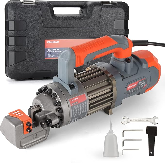 5/8 Inch Electric Hydraulic Rebar Cutter, Portable Rebar Cutter, Cutting up to 4-16mm #5 Rebar, Cutting Speed 1-1.5S 1000W RC16B (Grey + Orange)