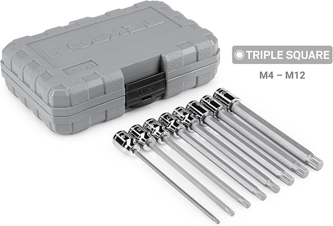 TEKTON 3/8 Inch Long Triple Square Bit Socket Set with Case (8-Piece) | SHB91318