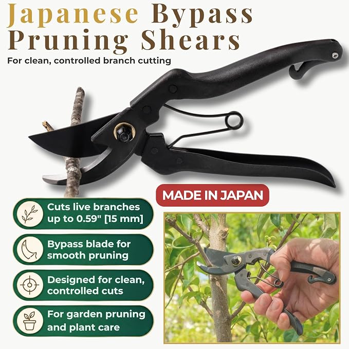 Wablade Japanese Pruning Shears Made in Japan, 7.9 Inch Bypass Hand Pruner for Live Branches up to 0.59 Inch, Forged Alloy Steel Blade Garden Shears for Clean, Controlled Cutting (Standard Model)
