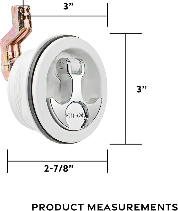Whitecap T-Handle Latch - Chrome Plated Zamac/White Nylon - Locking - Freshwater Use Only | White nylon components, marine cabinet and furniture hardware, designed for freshwater boat use only