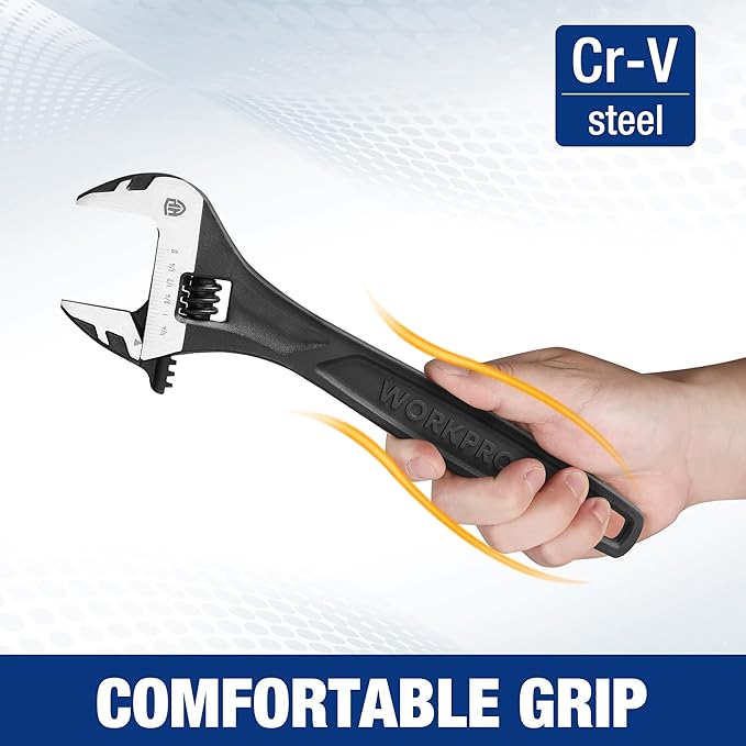 WORKPRO 10" Adjustable Wrench, Black Oxide Wrench 10 Inch with Inch/Metric Scale, Premium Cr-V Steel