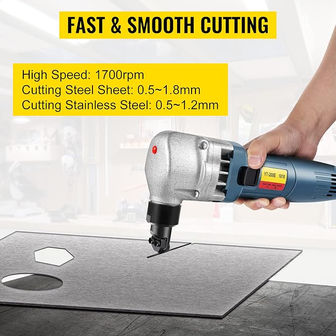 VEVOR Sheet Metal Nibbler 380W, Electric Metal Nibbler 1800RPM High Speed Rotor 0.07in/1.8mm, Metal Nibbler Cutter w Replaced Blades Storage Case for Cutting Stainless Steel, Aluminium, Plastic
