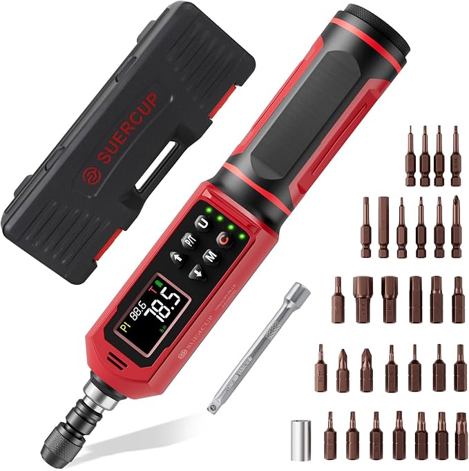 ±1% Accuracy, Digital Torque Screwdriver, 1.5-88.5in-lbs/0.15-10Nm | 1/4'' Drive Inch Pound Torque Screwdriver Electrician, LED, Buzzer, Vibration, 9 Preset Mode 5 Units for Bike, Gunsmithing