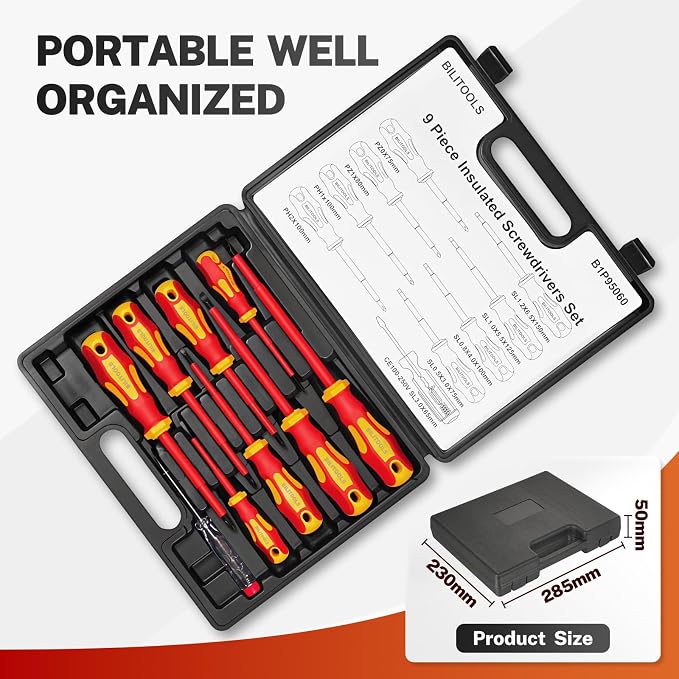 BILITOOLS 9-Piece 1000V Insulated Screwdriver Set with Magnetic Tips