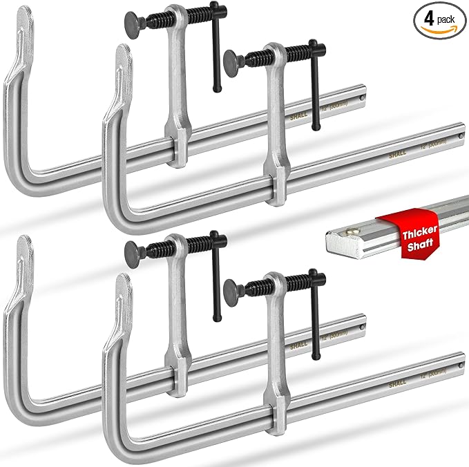 SHALL 12 In Heavy-duty Bar Clamps, 4-Pack Drop Forged Steel Welding F Clamps, All-Steel Thick Rail Wood Clamps with 1200Lbs Load Limit for Woodworking, Welding, Metal Working | 4-3/4" Throat