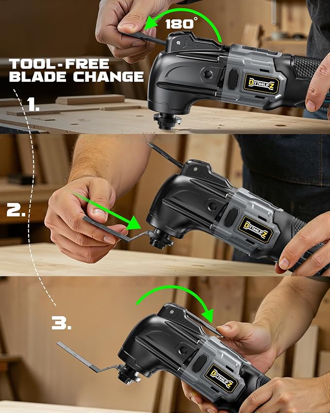 DIYtoolifz Cordless Oscillating Tool Compatible with Dewalt 20V Battery, 6 Variable Speed Brushless-Motor Oscillating Multi Kit for Cutting Wood Drywall Nails Remove Grout & Sanding(Tool Only)