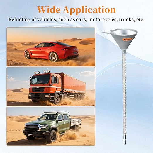 27.56" Steel Bendable Spout Funnel with Filter for All Automotive Oils, Metal Flexible Long Funnels for Automotive Use for Transmission Fluid, Diesel Fuel, and Other Liquids