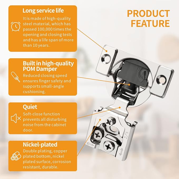 Chibery 30 Pack 3/4" Overlay 4D Soft Close Concealed Hinges for Face Frame Door, Adjustable Closing Speed, Smooth Slow Self Closing Hinges, Satin Nickel, 105° Open Angle Stainless Steel Cabinet Hinge