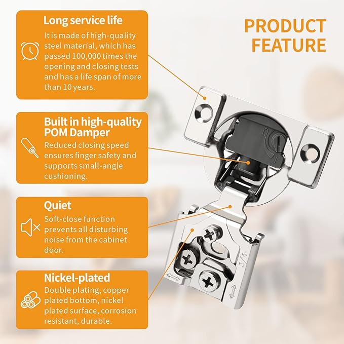 Chibery 20 Pack 3/4" Overlay 4D Soft Close Concealed Hinges for Face Frame Door, Adjustable Closing Speed, Smooth Slow Self Close Hinges, Satin Nickel, 105° Open Angle Stainless Steel Cabinet Hinges