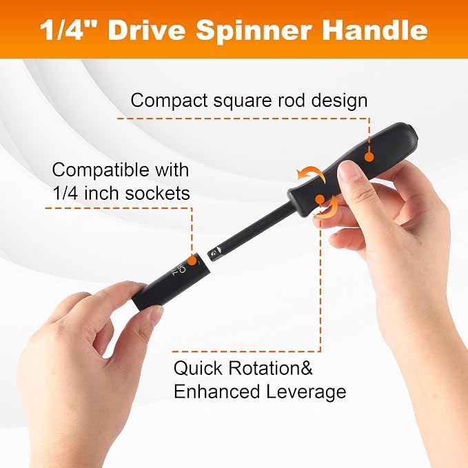 Reniteco 13-Piece 1/4" Drive Socket Set, SAE 3/16"-11/32", 72-Tooth, Cr-V | Deep Sockets, 6-Point Design, Drive Spinner Handle, Cr-V Steel, Ideal for Small Fasteners & Tight Spaces
