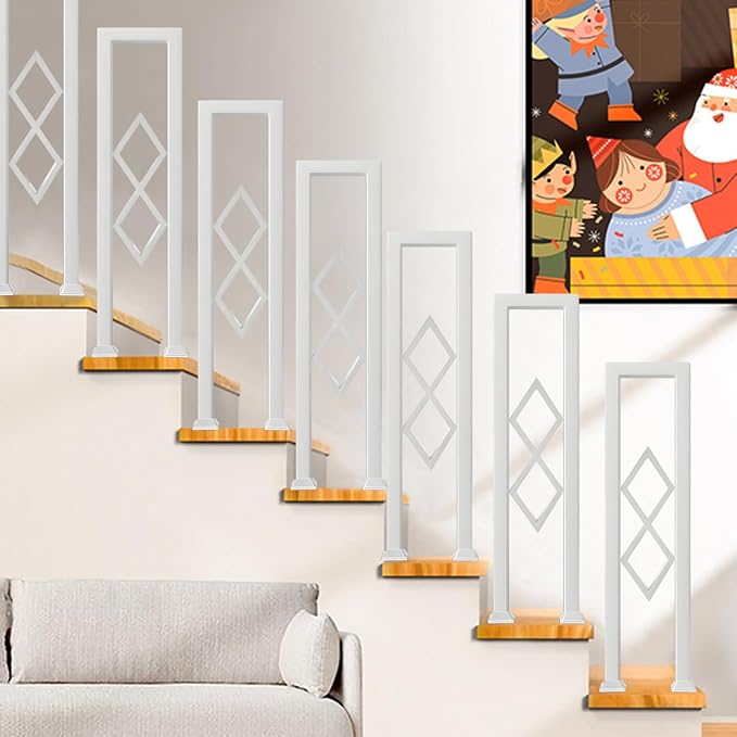 U-Shaped Stair Handrail, White Wrought Iron Hand Rails Decorative Railing for Indoor Stairs, Porch Deck Loft Corridor Safety Non-Slip Support Poles, with Diamond Pattern (White/3FT/90CM)