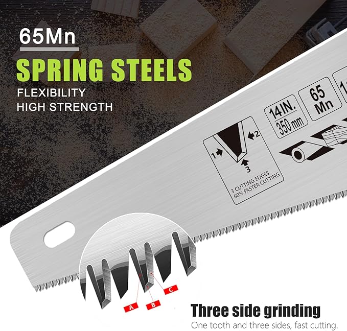 14 Inch Wood Hand Saw, 11 TPI Universal Handsaw Non-slip Ergonomic Handle Rustproof Wood Saw