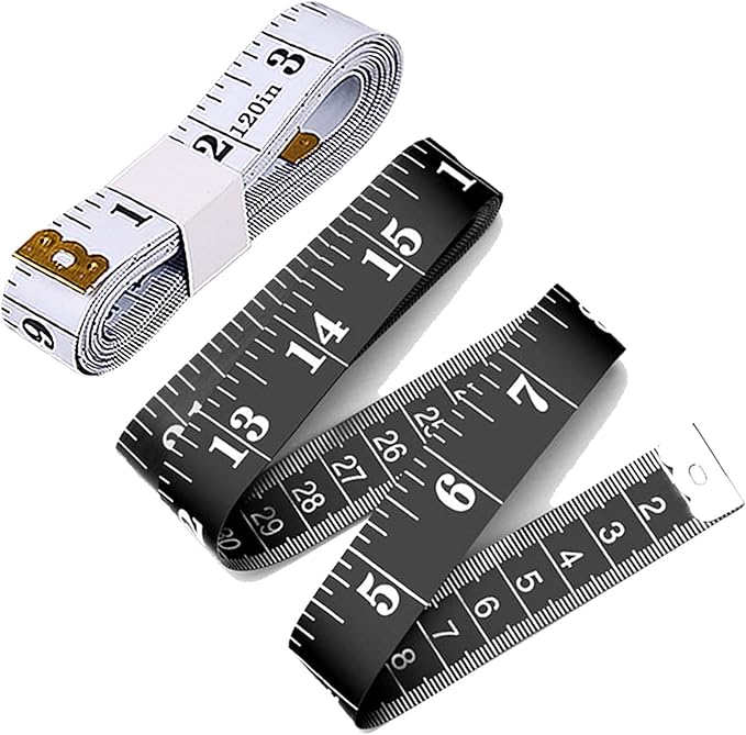 Tape Measure Body Measuring Tape, 120 Inch Soft Fabric Measuring Tape for Sewing Cloth Measurement, Double Scale Tailor Ruler for Weight Loss Medical Measurement Nursing Craft(White/Black)