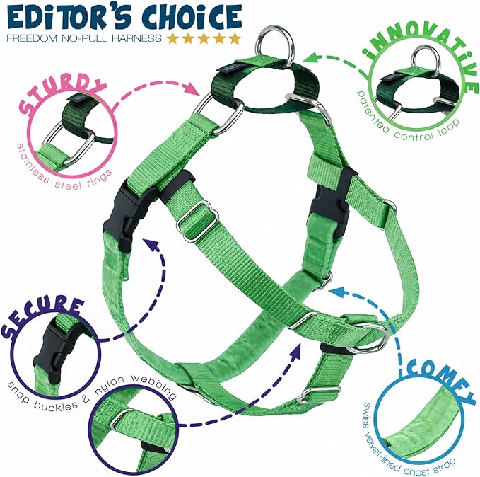 2 Hounds Design Freedom No Pull Dog Harness and Leash, 1" XL, Neon Green | Promotes Easy Walking & Comfortable Control, Adjustable Harness and Leash Set for Extra Large Sized Dogs, Made in USA