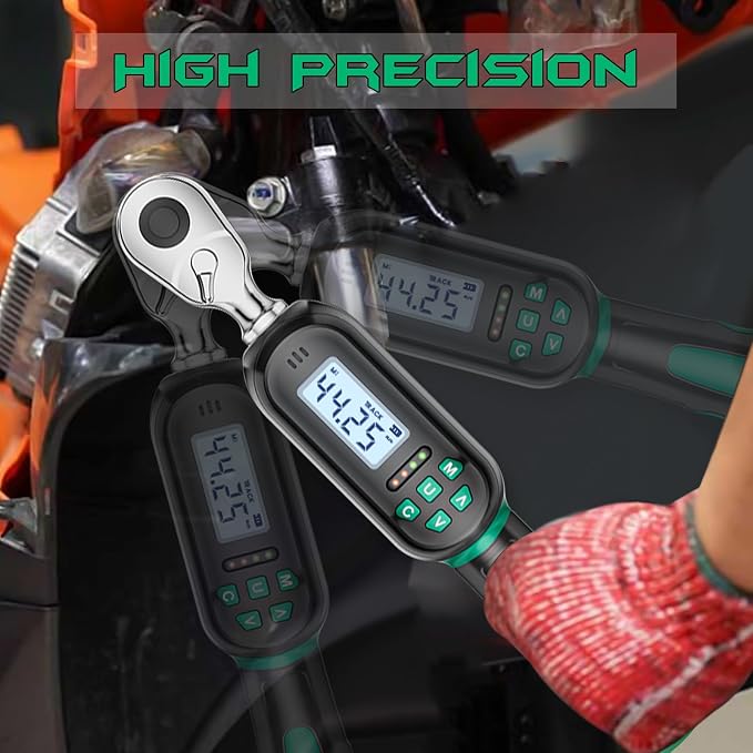 3/8 Inch Drive Digital TorqueWrench, 2.21-44.25Ft.lb/3-60N.m, Electronic Torque Wrench with Preset Value, Buzzer & LED Indicator, ±2% Accuracy Torque Wrench for Bike, Motorcycles