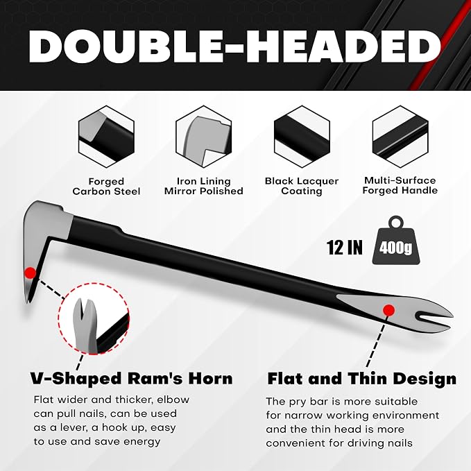 C&T 3-Piece Adjustable Spud Wrench and Pry Bar Set, 10In, 12In, 16In, Spud Wrench, Nail Puller, Claw Bar, Cats Paw Nail Puller, Universal Wrenches, CR-V, Suitable for Home Renovation and Woodworking