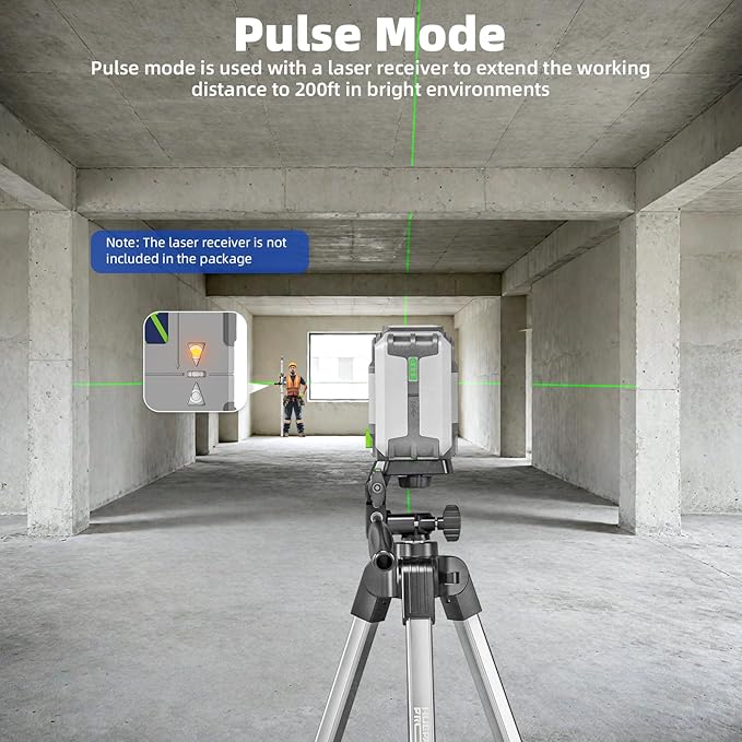 Huepar Pro Laser Level with 55in Tripod, 150Ft Self Leveling Lazer Leveler Tool with Pulse Mode (200Ft), Rechargeable, Switchable Green Cross Lines for Picture Hanging, Tile, DIY/Construction Project